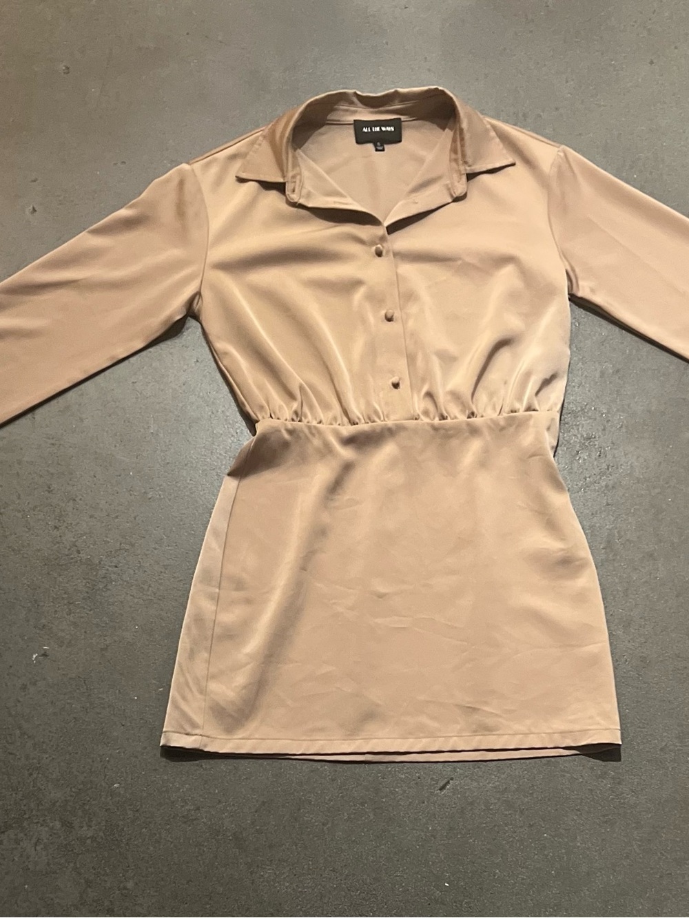 Satin Shirt Mini Dress in Champagne Beige